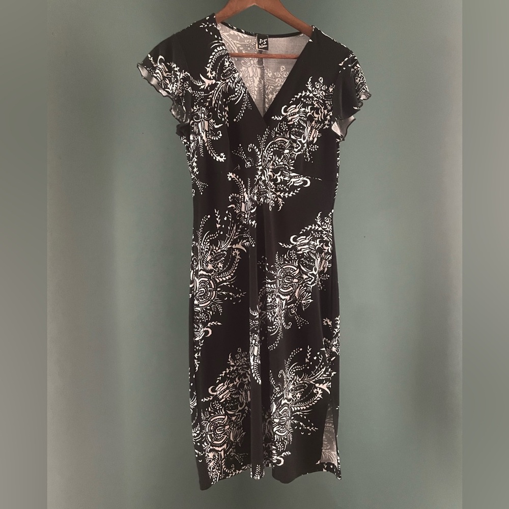 PS  White Patterned Midi Dress 80s S vintage late 80s